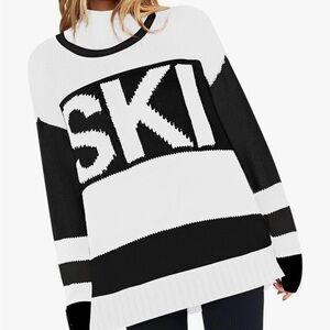 Turtleneck Ski Sweater in Black & White Sz XL